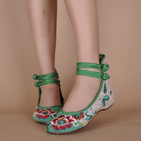 Women Mary Janes Chinese Embroidered Flower Flat Shoes Linen Loafers