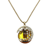 Women Moon Crystal Rhinestone Pendant Sweater Necklace Metal Chain
