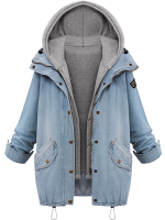 Women Plus Size Denim Drawstring Twinset Hooded Jacket Outerwear
