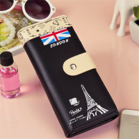 Women Pu Leather Eiffel Tower Long Clutch Card Holder Colorful Purse