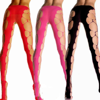 Women Rose Red Black Sexy Large Mesh Fishnet Hollow Temptation Stockings Pantyhose