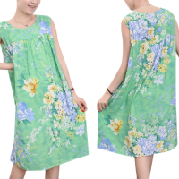 Women Summer Cotton Sleeveless Loose Comfy Long Sleeping Dress Homewear