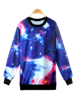 Women Universe Pattern Galaxy Print Long Sleeve Loose T Shirt