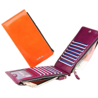 Women Waxy Ultra Thin Leather Long Purse Elegant Card Multi Card Holder Phone Wallets Coin Bags