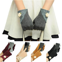 Women Winter Cotton Touch Screen Glove Flower Lace Warm Wrist Mittens For Xiaomi Samsung