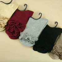 Women Winter Lotus Leaf Lace Cotton Solid Color Socks