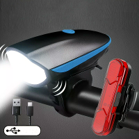 X Tiger Fietsverlichtingsset 250 Lm Helderheid 2000mAh Batterij Waterdicht 5 LED modi Voorlicht Achterlicht met 120dB vo