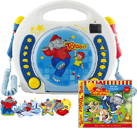 X4 Tech Bobby Joey Benjamin BlÃ¼mchen Kinder CD speler CD, SD, USB Incl. Karaoke functie, Incl. Microfoon Blauw, Wit
