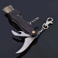 XANES® 3 in 1 Mini Vouwmes voor Paddenstoelen Plukken EDC Multifunctioneel Professioneel Houten Handvat Kurkentrekker Fl
