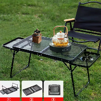 Xmund Outdoor Vouwtafel met Twee Vleugels, Campingtafel met een Mesh oppervlak, Draagbare Verstelbare Hoogte Barbecue Ta