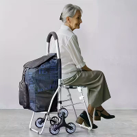 Xmund Vouwbare Boodschappenwagen met Zitplaats,Trolley Trapklimmer met 6 Wielen,Draagbare Trolley voor Ouderen,Handgeduw