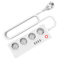 XS A26 16A Slimme WiFi Smart Power Strip met 4 EU Stopcontacten en 4 USB Oplaadpoorten Timing Functie App Spraakbesturin