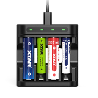 XTAR L4 AAA AA Acculader 4 Sleuven Intelligent LED indicator Snelladen USB Zaklamplader voor 1,5V Li ion / 1,2V lithium