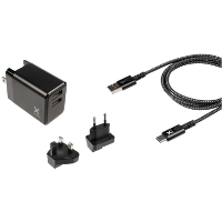 Xtorm Volt Reisstekker   EU/VK/VS naar 2xUSB + USB naar USB C kabel oplader EU/VK/VS, USB C