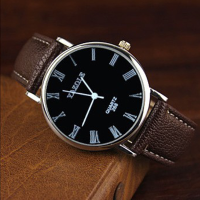 Yazole 268 Roman Number Pu Band Big Dial Waterproof Quartz Watch