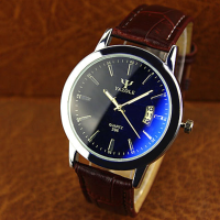 Yazole 296 Blue Glass Pu Band Big Dial Waterproof Quartz Watch