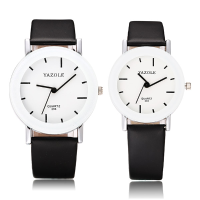 Yazole 303 Men Women Fashion Casual Round Dial Leather Quartz Couple Watch