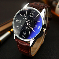Yazole 315 Roman Number Pu Leather Band Analog Quartz Wrist Watch