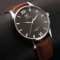 Yazole 318 Men Watch Luminous Display Leather Strap Quartz Wrist Watch