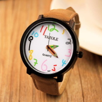 Yazole 347 Fashion Leather Strap Women Quartz Watch Casual Colorful Number Pencil Pointer Watch