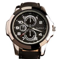 Yazole 350 Fashion Men Quartz Watch Luxury Leather Strap Business Wrist Watch