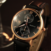 Yazole 355 Luminous Fashion Leather Strap Quartz Men Watch