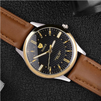Yazole 357 Fashion Men Quartz Watch Retro Leather Strap Wrist Watch