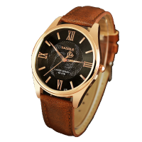 Yazole 370 Fashion Men Quartz Watch Laser Pattern Leather Strap Business Wrist Watch