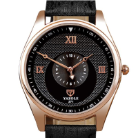 Yazole 371 Fashion Men Quartz Watch Simple Leather Strap Wrist Watch