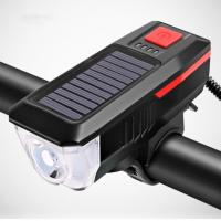 Fietsverlichtingsset en hoorn, zonne energie en oplaadbaar via USB, 4 lichtmodi, voor  en achterlicht en geïntegreerde b