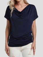 YOINS BASICS Marineblauw T shirt met V hals en korte mouwen