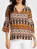 YOINS blouse met uitgesneden v hals en abstracte print