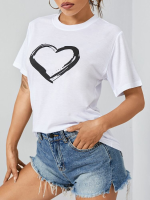 Casual T shirt met korte mouwen en ronde hals met hartpatroon