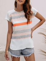 Casual T shirt met korte mouwen en ronde hals met streeppatroon