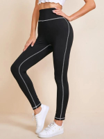 Dames effen kleur hoge taille doorgestikte yoga legging