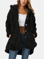 Dames effen kleur knoopzak losse pluche casual jas