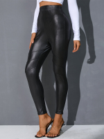 Dames effen kleur PU lederen bodycon Stijlvolle casual legging