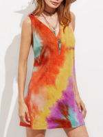 Mode Tie Dye Design Backless mini jurk met V hals