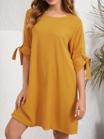 Solide gestrikte manchetten Halve mouw Ronde hals Casual jurk
