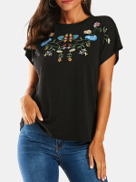 YOINS T shirt met ronde hals en korte mouwen van zwarte jersey met triballprint