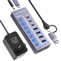YUCUN 7 poorts USB A/USB C Hub Multiport Expander met 5Gbps USB A*4 / 10Gbps USB C*3 Multiports Aluminiumlegering USB sp