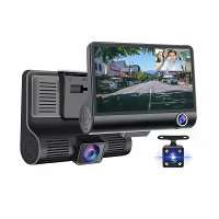 4 Inch 3 Kanaal Dash Cam Full HD 1080P Voor  en Achterkant Interieur Auto Camera Nachtzicht 170 Grad Groothoek G Sensor