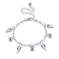 Sweet Silver Plated Anklet Leaves And Ball Pendant Foot Chain For Women
