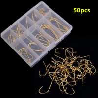 Zanlure 50pcs Fishing Hooks Barbed Sharpened Fishing Needle Golden Tackle With Box
