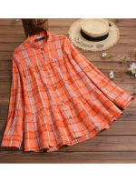 100% Katoenen geruite losse preppy casual regular shirt voor dames
