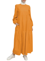 Abaya Kaftan jurk met effen ronde hals en gelaagde knopen op de rug