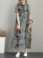 Bloemenprint Zakknooprevers Korte mouw Casual maxi jurk