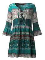 Zanzea Bohemian Women V Neck Bell Sleeve Floral Printed Mini Dresses