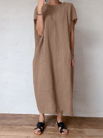 Casual maxi jurk van effen katoen met ronde hals en ronde hals