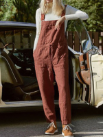 Dames 100% katoen effen kleur enkellange zijzakken jumpsuit